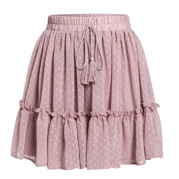 CLEARANCE Pink Ruffled Polka Dot High Waist Mini Skirt - Picture 2 of 2